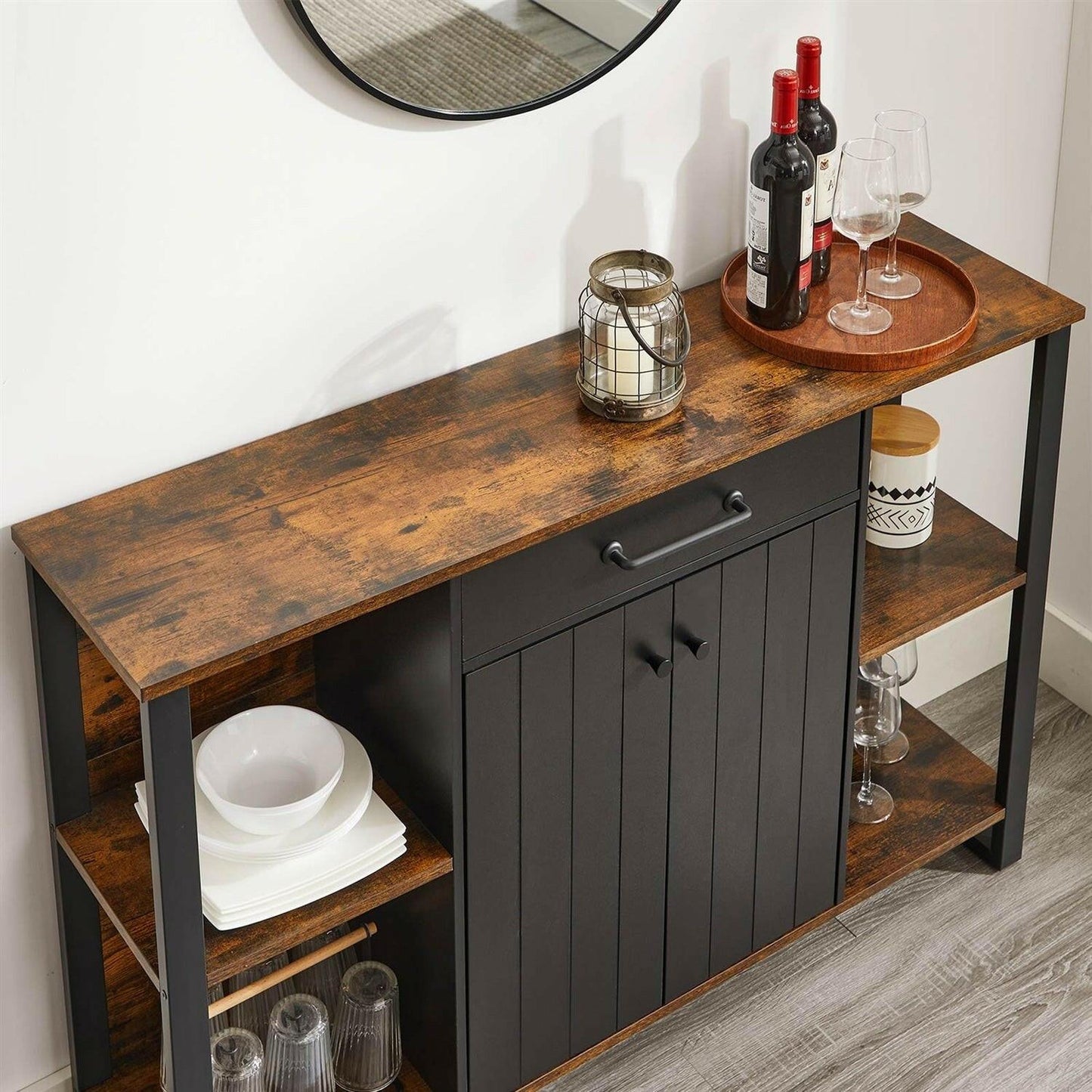 Farmhouse Rustic Wood Buffet Dining Sideboard Storage Cabinet - FurniFindUSA