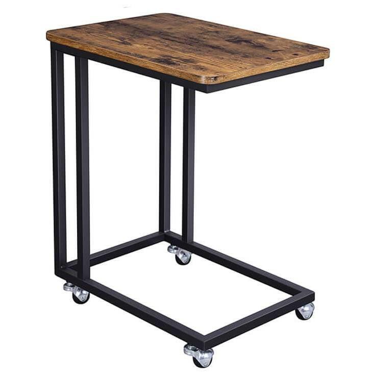 Modern Industrial Side Table Nightstand TV Tray on Wheels - FurniFindUSA