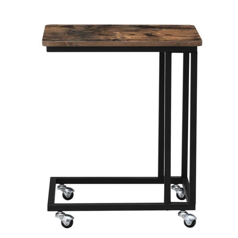 Modern Industrial Side Table Nightstand TV Tray on Wheels - FurniFindUSA