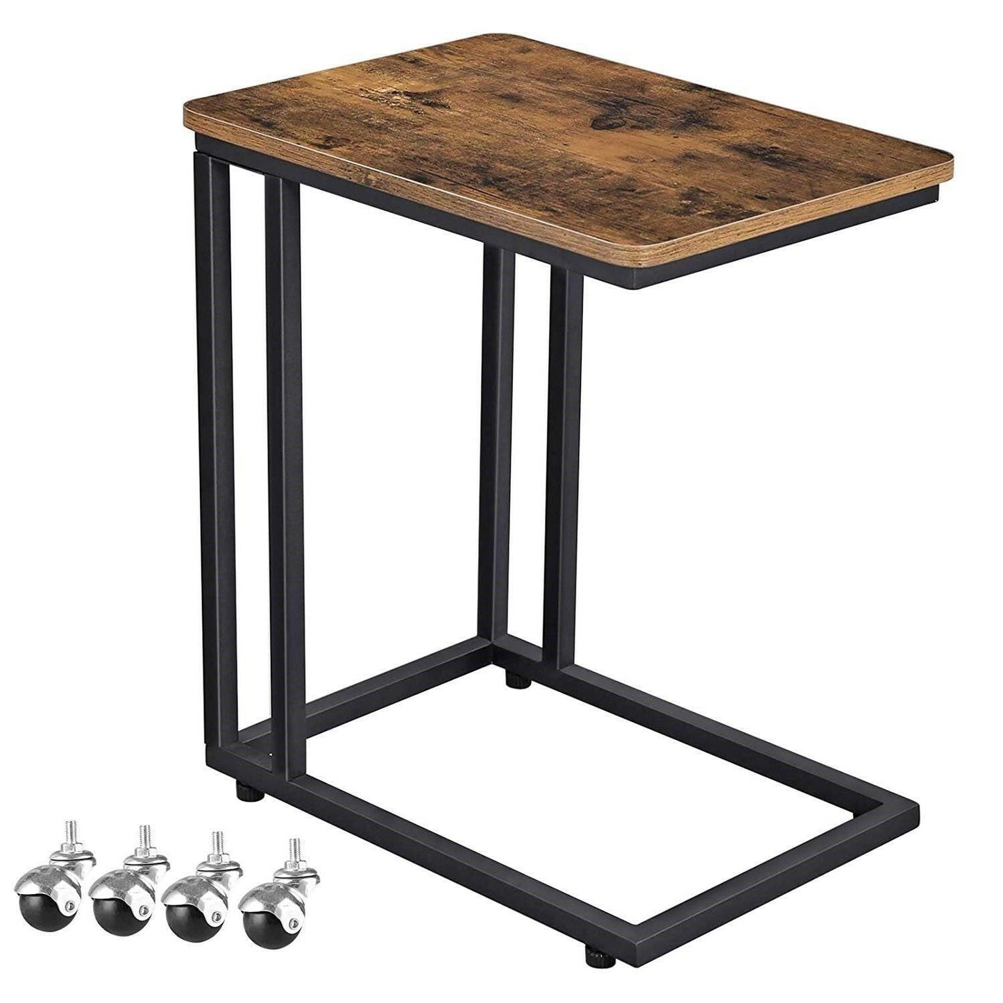 Modern Industrial Side Table Nightstand TV Tray on Wheels - FurniFindUSA