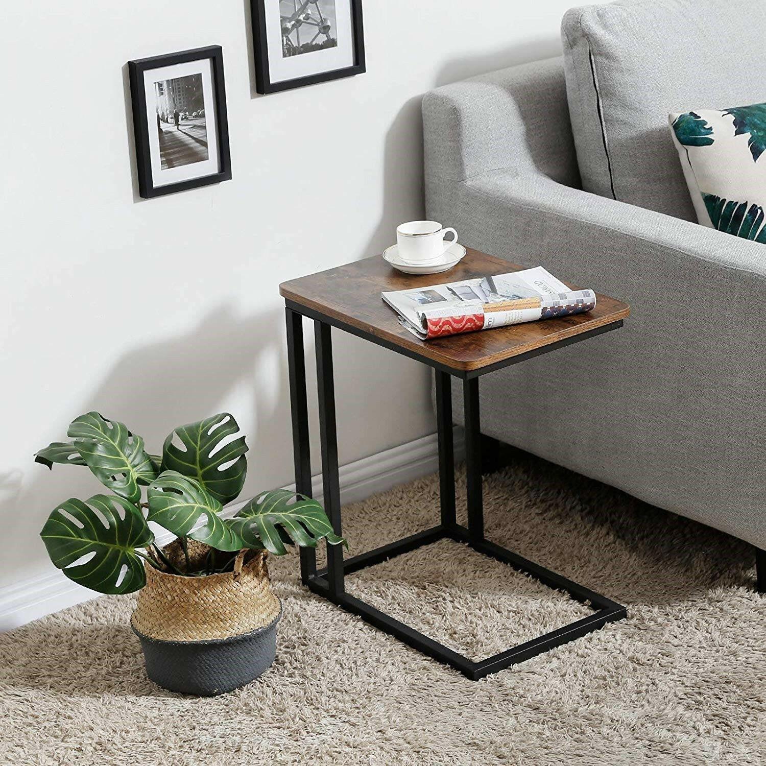 Modern Industrial Side Table Nightstand TV Tray on Wheels - FurniFindUSA