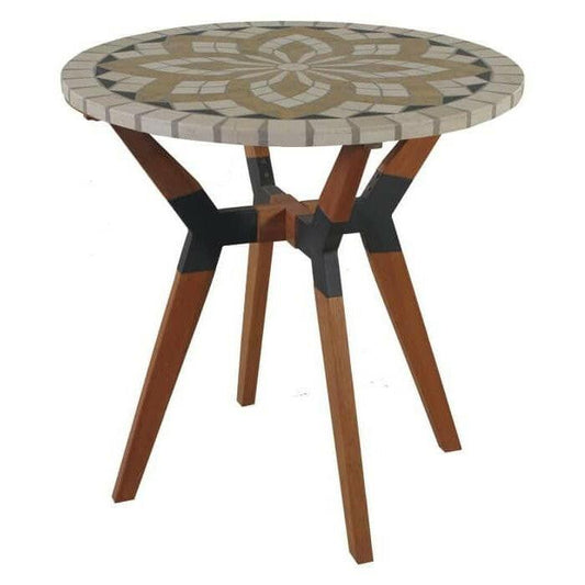 Round 30-inch Bistro Style Outdoor Patio Table with Marble Tile Top - FurniFindUSA