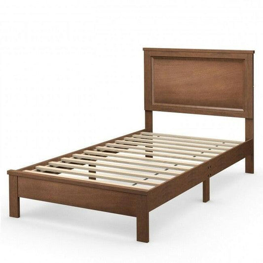 Twin Size Modern College Dorm Wooden Platform Bed in Walnut - FurniFindUSA