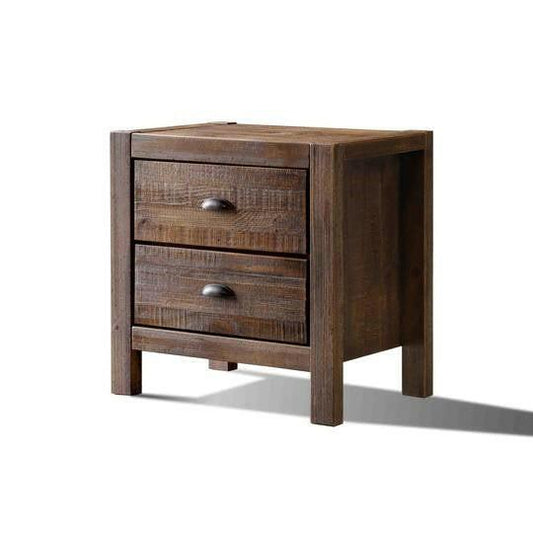 Farmhouse Style Solid Pine Wood 2-Drawer Nightstand Bedside Table in Walnut - FurniFindUSA