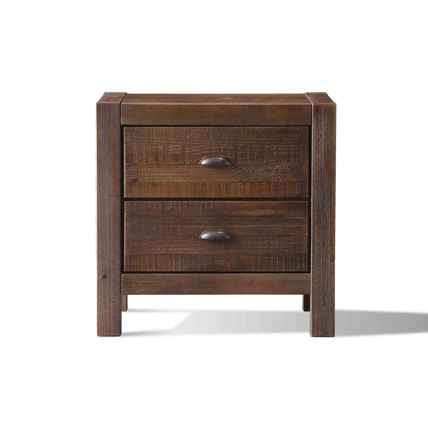 Farmhouse Style Solid Pine Wood 2-Drawer Nightstand Bedside Table in Walnut - FurniFindUSA