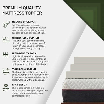 Full Size 2-inch Thick Plush High Density Foam Mattress Topper Pad - Medium Firm - FurniFindUSA