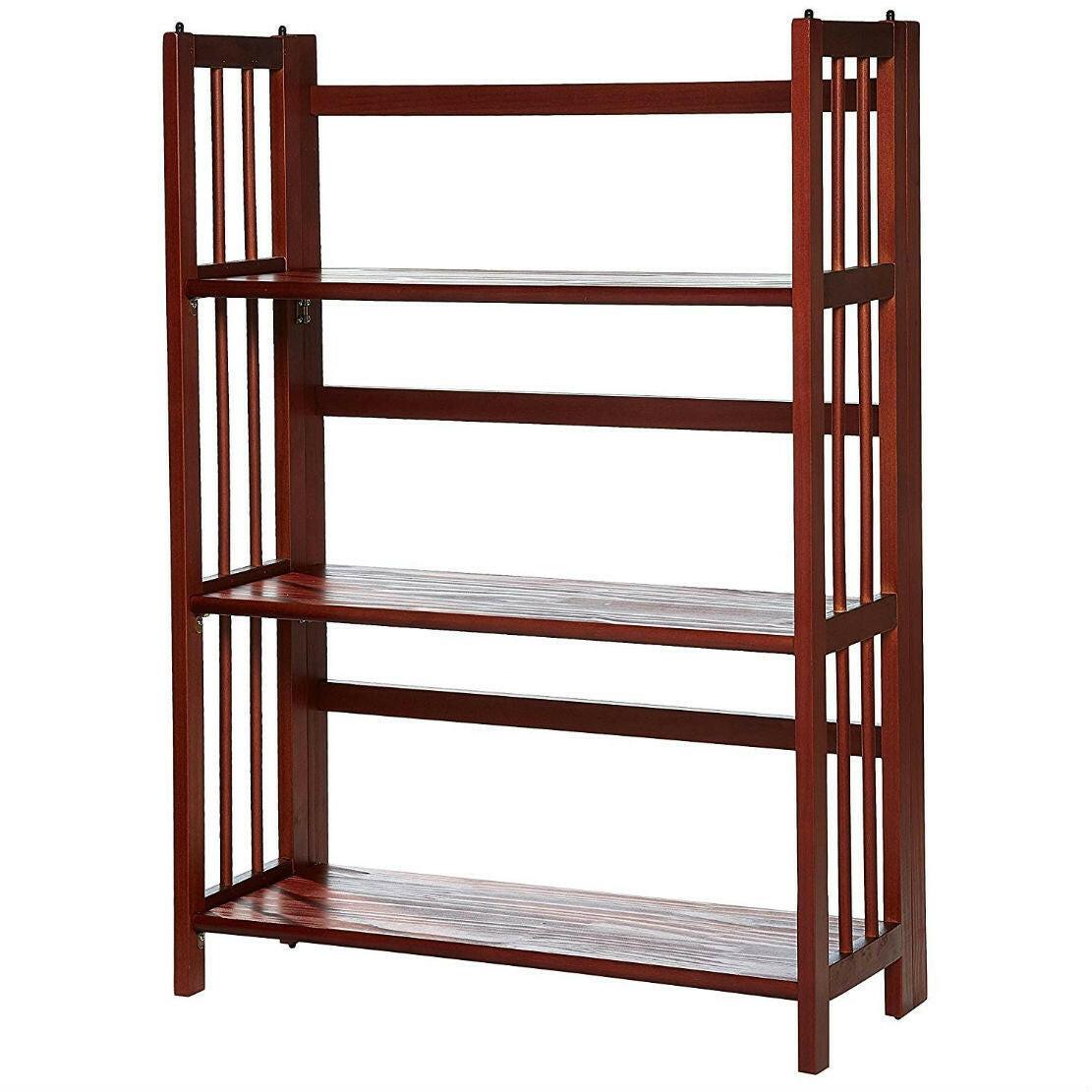 3-Shelf Folding Storage Shelves Bookcase in Walnut Wood Finish - FurniFindUSA
