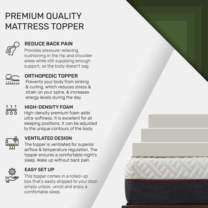 Twin Size 2 Inch Thick Plush High Density Foam Mattress Topper - Medium Firm - FurniFindUSA