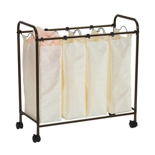 Farmhouse 4 Section Removeable Bag Wheeled Laundry Sorter Cart - FurniFindUSA