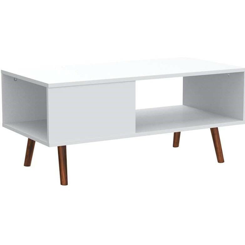Modern Mid-Century Style Coffee Table Living Room Storage in White Brown Wood - FurniFindUSA