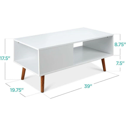 Modern Mid-Century Style Coffee Table Living Room Storage in White Brown Wood - FurniFindUSA