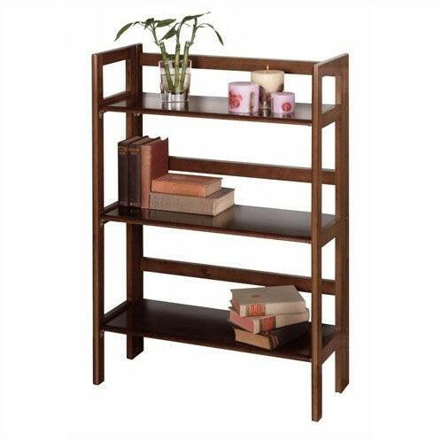 3-Shelf Stackable Folding Bookcase in Distressed Walnut Finish - FurniFindUSA