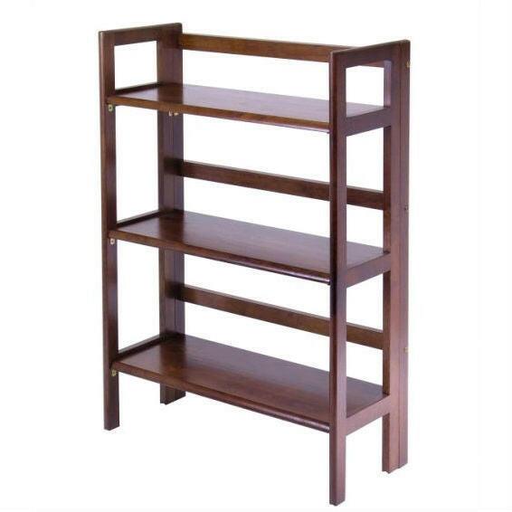 3-Shelf Stackable Folding Bookcase in Distressed Walnut Finish - FurniFindUSA