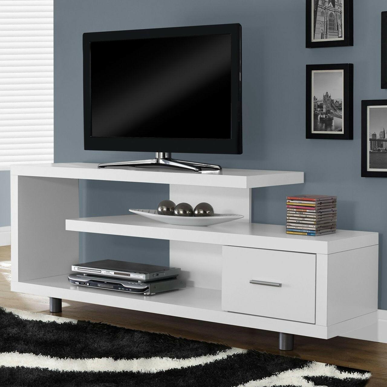 White Modern TV Stand - Fits up to 60-inch Flat Screen TV - FurniFindUSA