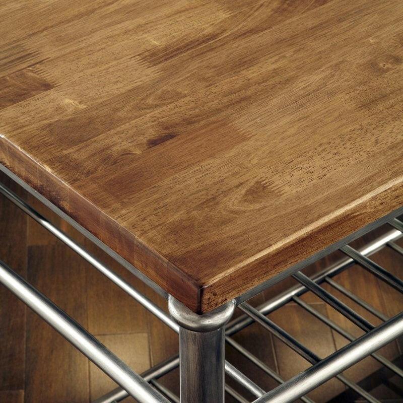 Classic French Style Hardwood Butcher Block Top Metal Kitchen Utility Table - FurniFindUSA