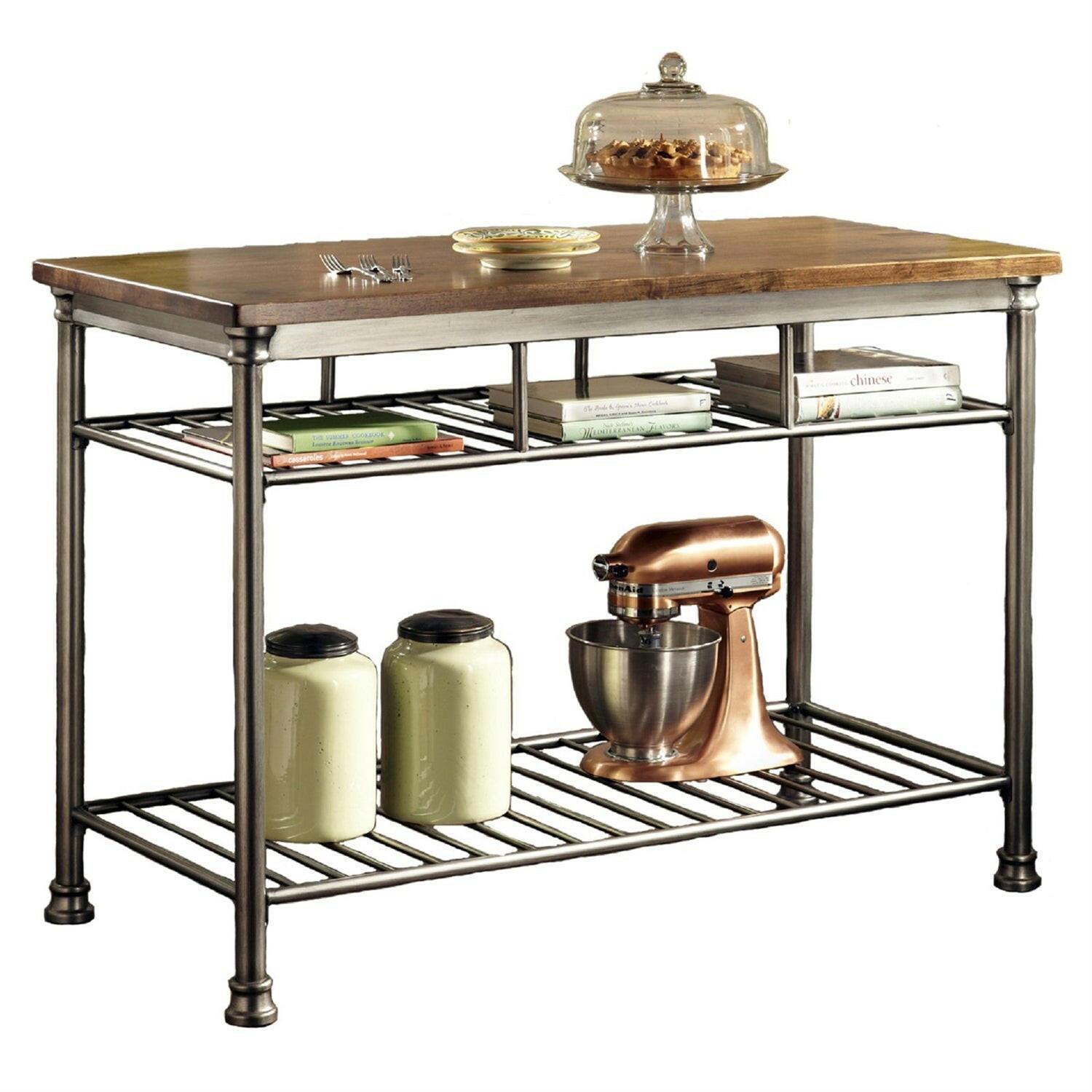 Classic French Style Hardwood Butcher Block Top Metal Kitchen Utility Table - FurniFindUSA