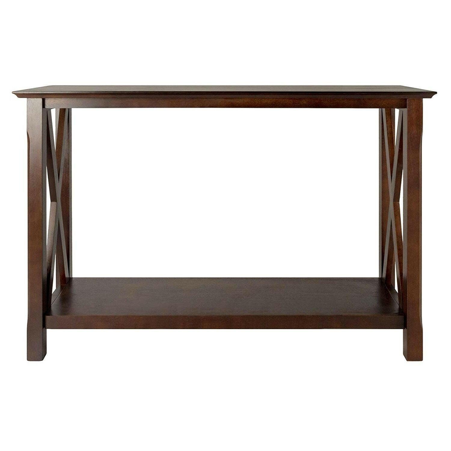 Cappuccino Brown Wood Console Sofa Table with Bottom Shelf - FurniFindUSA