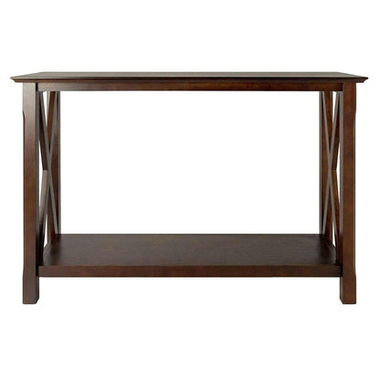 Cappuccino Brown Wood Console Sofa Table with Bottom Shelf - FurniFindUSA