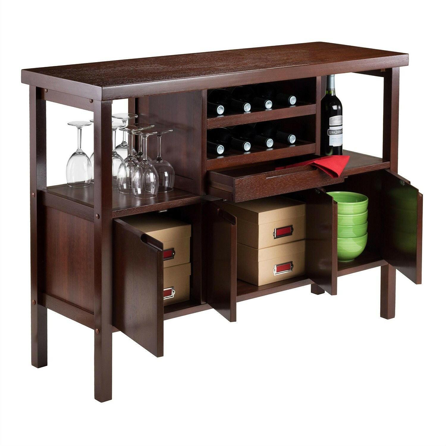 Sideboard Buffet Table Wine Rack in Brown Wood Finish - FurniFindUSA