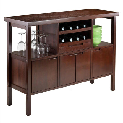 Sideboard Buffet Table Wine Rack in Brown Wood Finish - FurniFindUSA