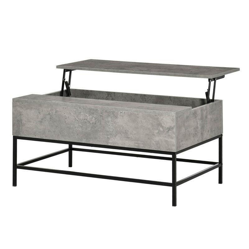 Modern Grey Lift Top Coffee Table w/ Hidden Storage Black Metal Legs - FurniFindUSA