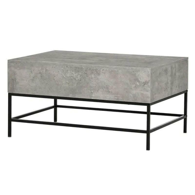 Modern Grey Lift Top Coffee Table w/ Hidden Storage Black Metal Legs - FurniFindUSA