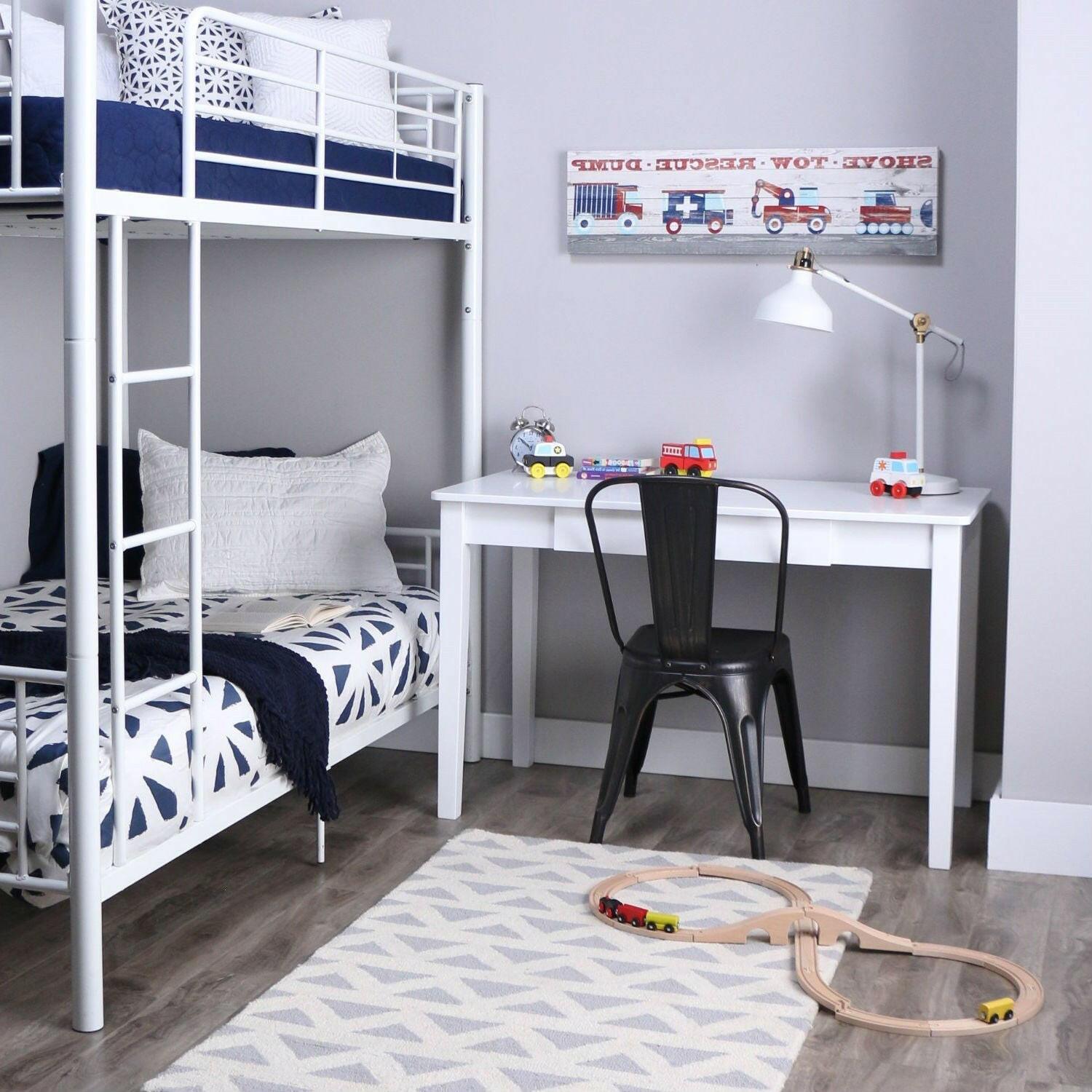 Twin over Twin Sturdy Steel Metal Bunk Bed in White Finish - FurniFindUSA