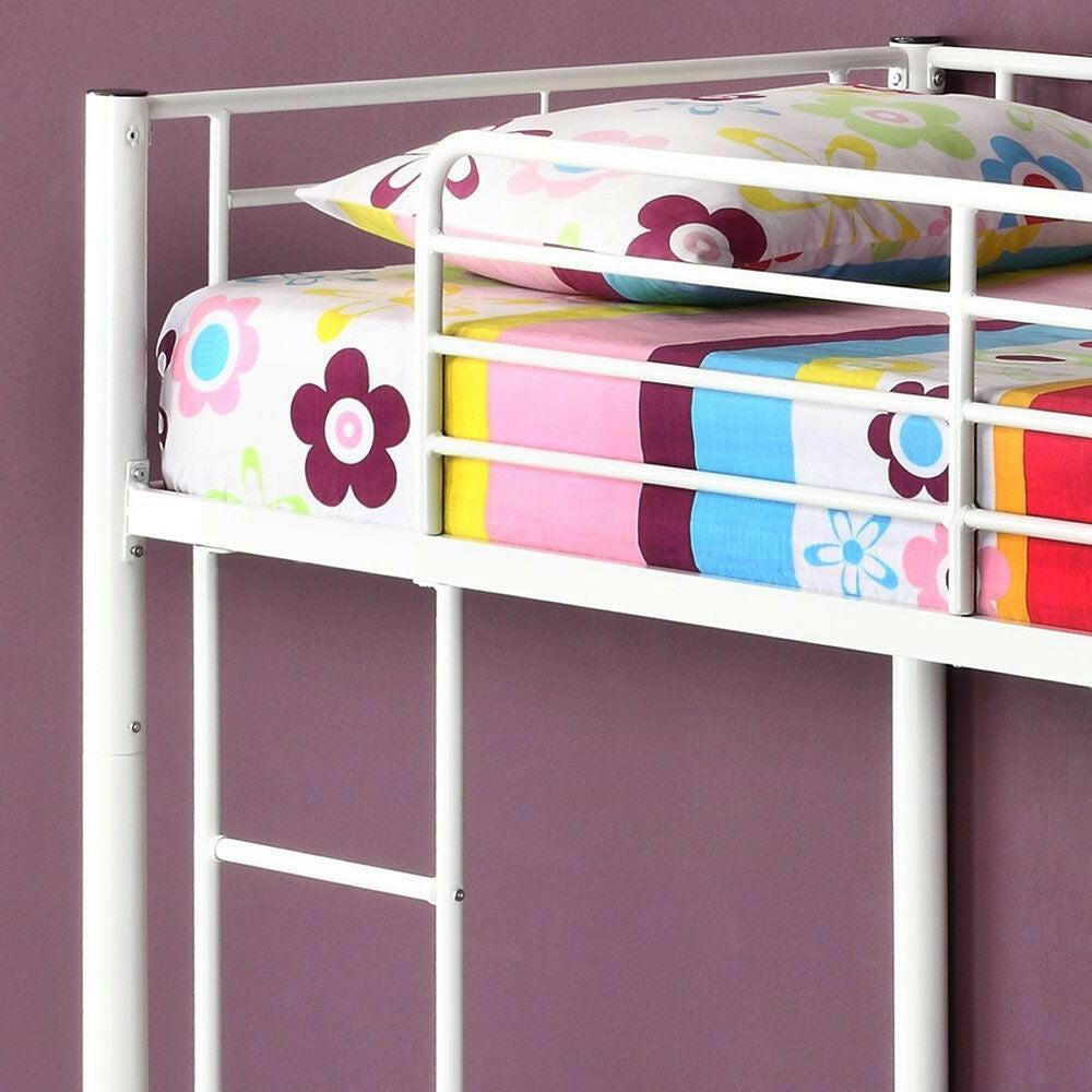 Twin over Twin Sturdy Steel Metal Bunk Bed in White Finish - FurniFindUSA