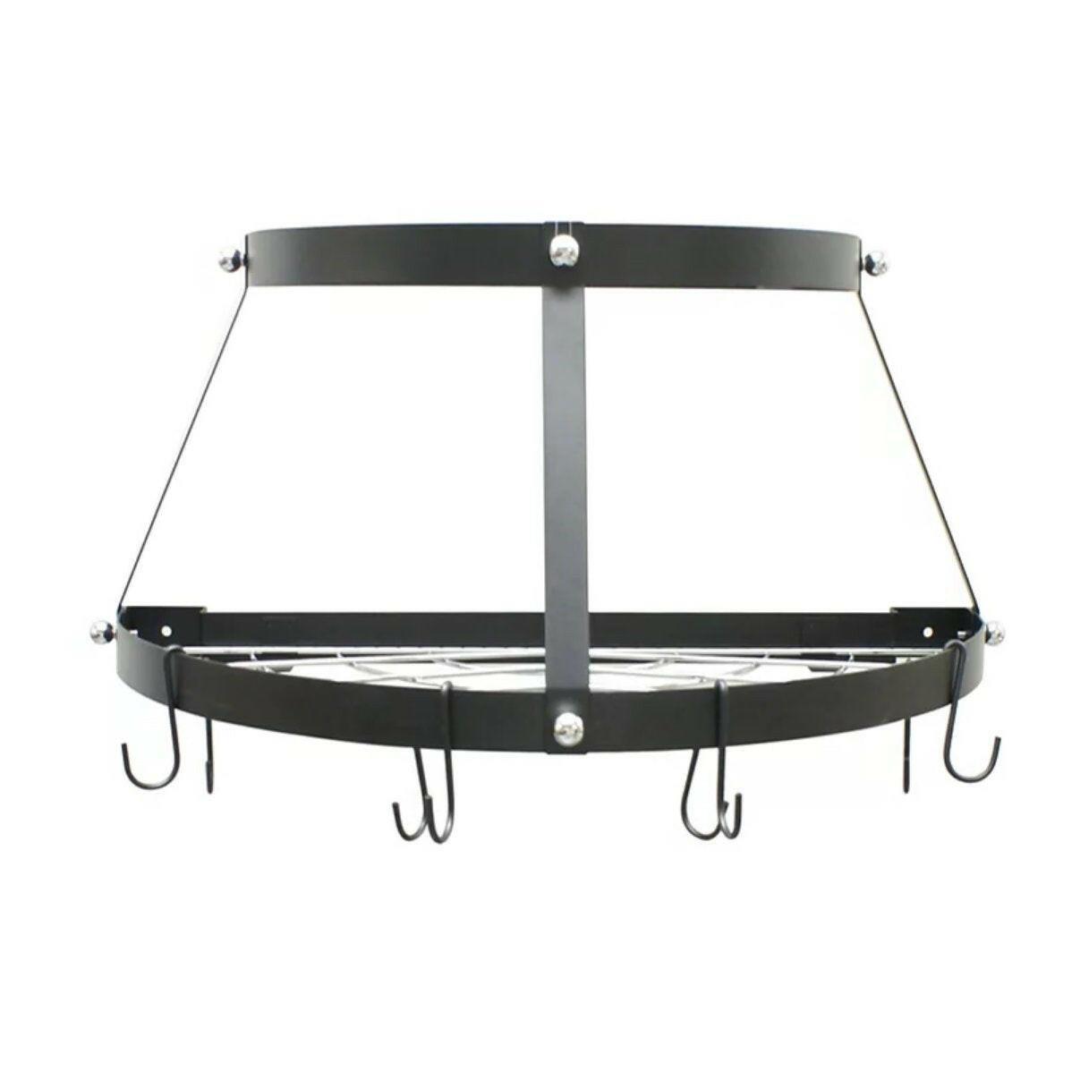 Modern Wall Mounted Enameled Double Shelf Pot Rack in Black - FurniFindUSA