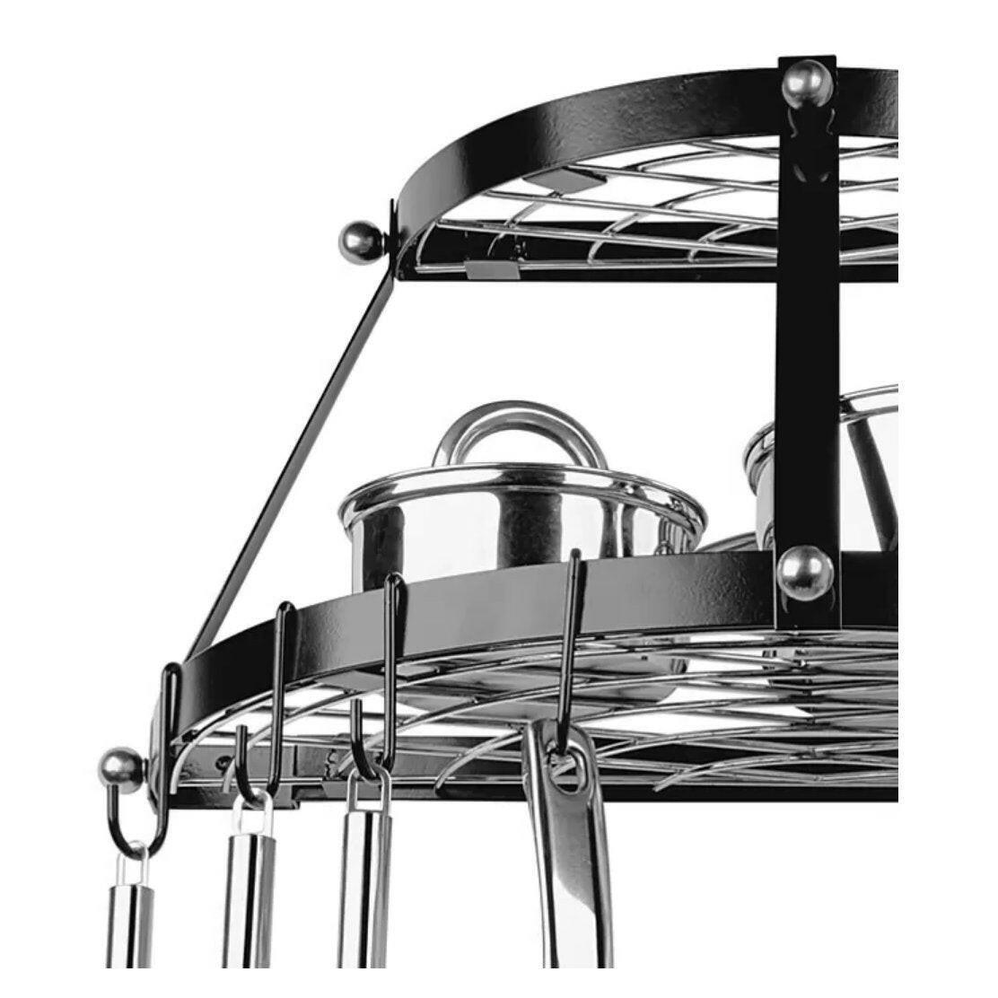 Modern Wall Mounted Enameled Double Shelf Pot Rack in Black - FurniFindUSA