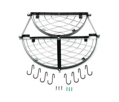 Modern Wall Mounted Enameled Double Shelf Pot Rack in Black - FurniFindUSA