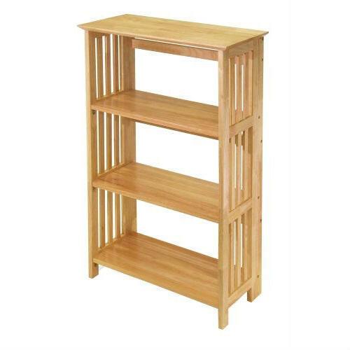 4-Shelf Wooden Folding Bookcase Storage Shelves in Natural Finish - FurniFindUSA