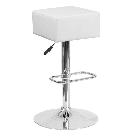 Backless Modern Swivel Barstool with White Faux Leather Seat - FurniFindUSA