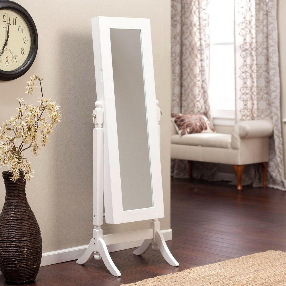 White Full Length Tilting Cheval Style Floor Mirror with Jewelry Storage - FurniFindUSA