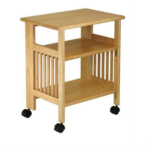 3-Shelf Folding Wood Printer Stand Cart in Natural with Lockable Casters - FurniFindUSA