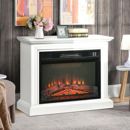 31 inch White Electric Fireplace Heater Dimmable Flame Effect and Mantel w/ Remote Control - FurniFindUSA