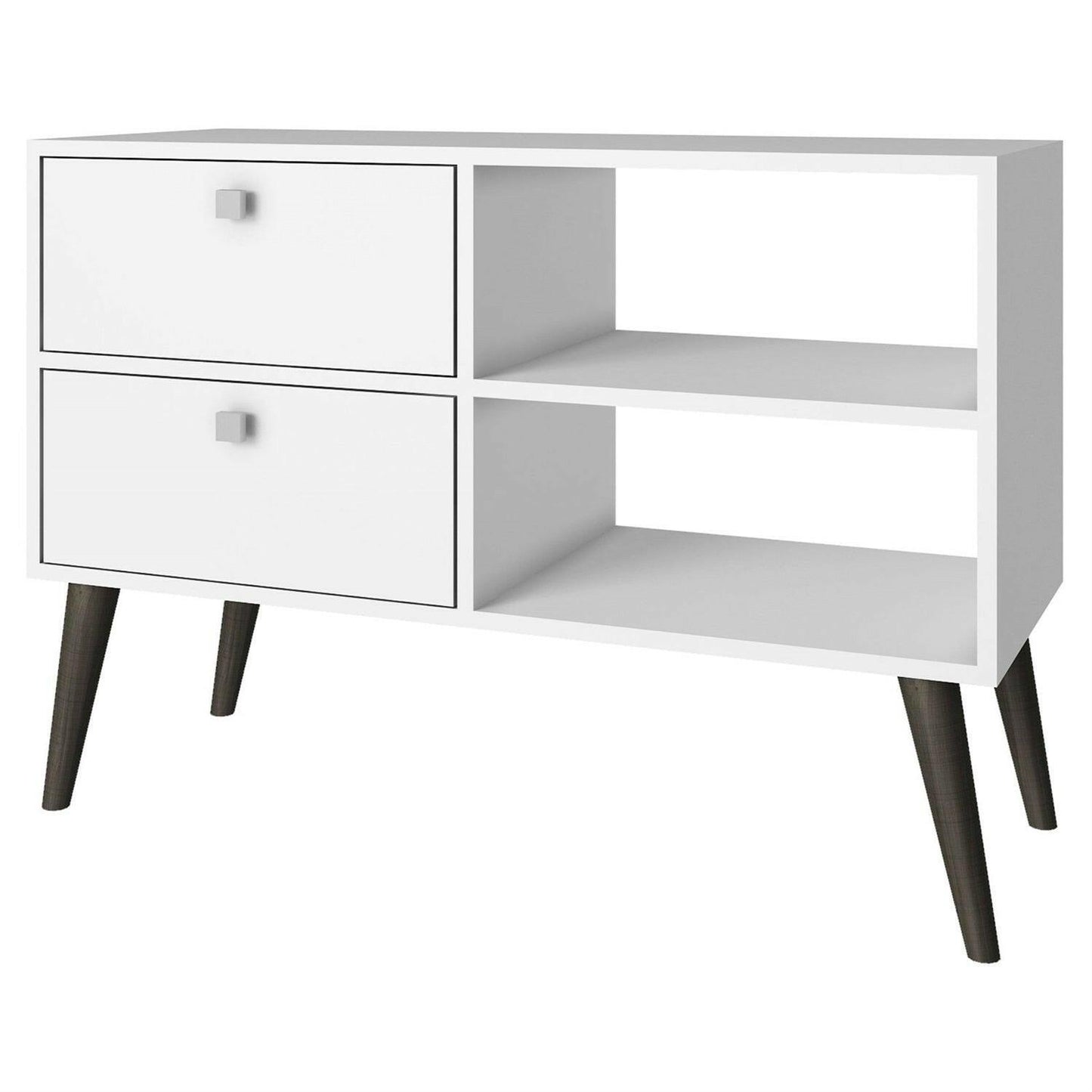 White Grey Wood Modern Classic Mid-Century Style TV Stand Entertainment Center - FurniFindUSA