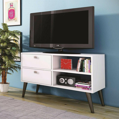 White Grey Wood Modern Classic Mid-Century Style TV Stand Entertainment Center - FurniFindUSA