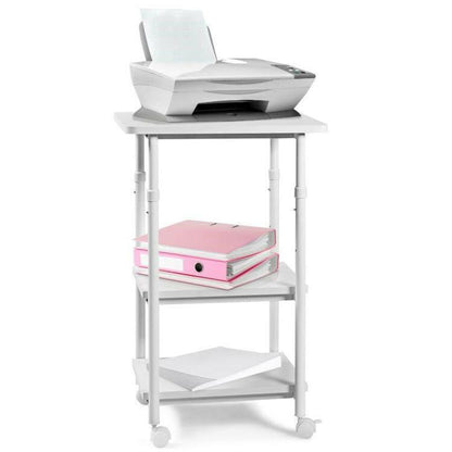 White Multifunction Adjustable Height 3-tier Printer Stand on Wheels - FurniFindUSA