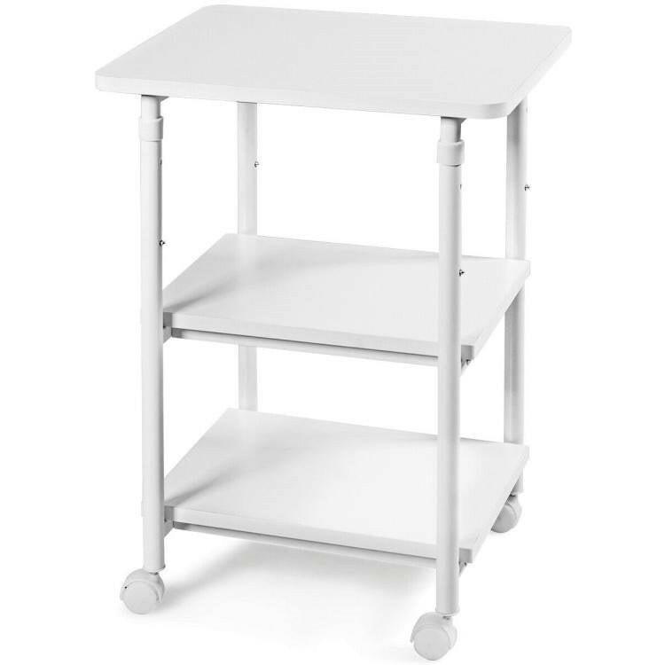 White Multifunction Adjustable Height 3-tier Printer Stand on Wheels - FurniFindUSA