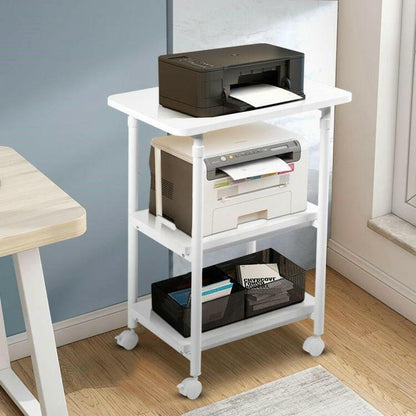 White Multifunction Adjustable Height 3-tier Printer Stand on Wheels - FurniFindUSA