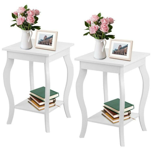 Stylish Nightstand End Table in White Wood Finish - Set of 2 - FurniFindUSA