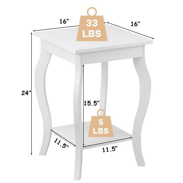 Stylish Nightstand End Table in White Wood Finish - Set of 2 - FurniFindUSA