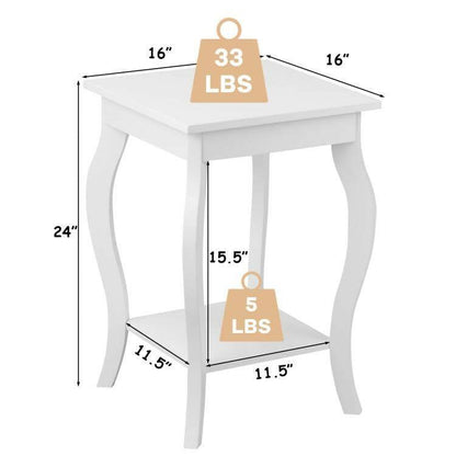Stylish Nightstand End Table in White Wood Finish - Set of 2 - FurniFindUSA