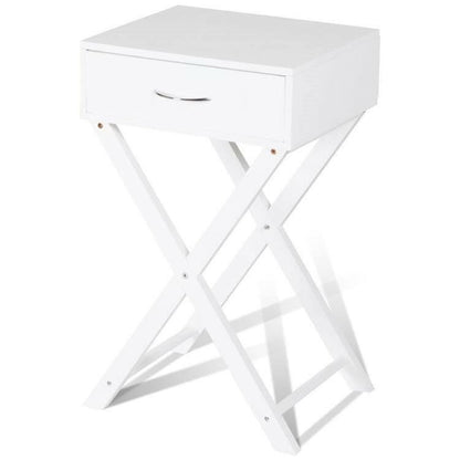 X-Shape 1 Drawer Nightstand End Side Table Storage in White - FurniFindUSA