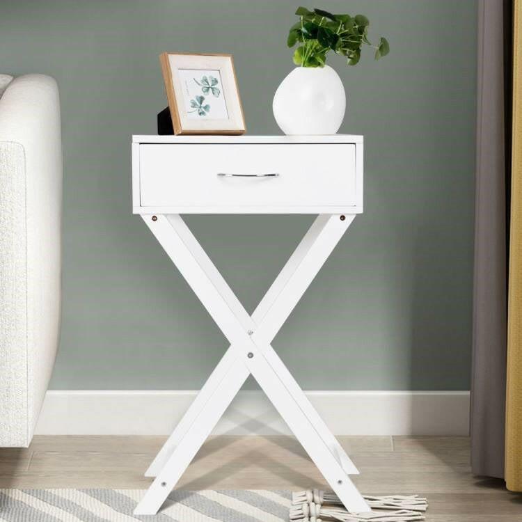 X-Shape 1 Drawer Nightstand End Side Table Storage in White - FurniFindUSA
