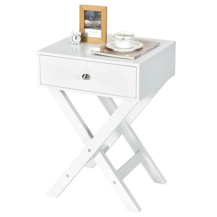 X-Shape 1 Drawer Nightstand End/Side Table Storage in White - FurniFindUSA