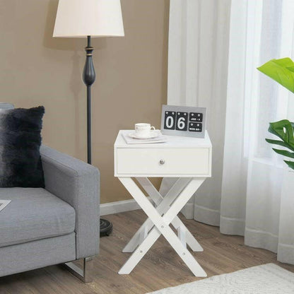 X-Shape 1 Drawer Nightstand End/Side Table Storage in White - FurniFindUSA