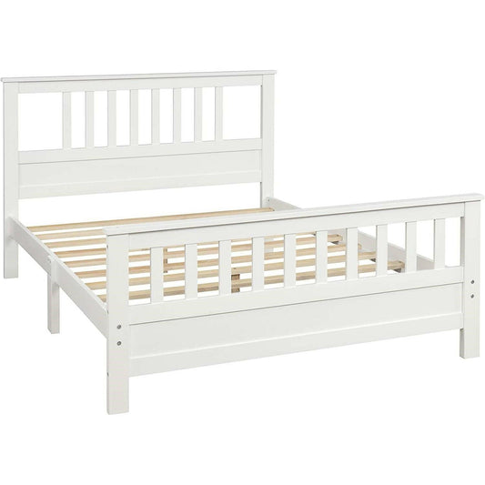 White Pine Wood Slatted Platform Headboard Footboard Full Size Bed - FurniFindUSA