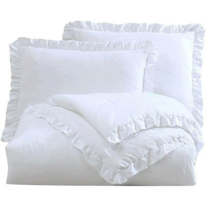 Full Size White Stone Washed Ruffled Edge Microfiber Comforter Set - FurniFindUSA